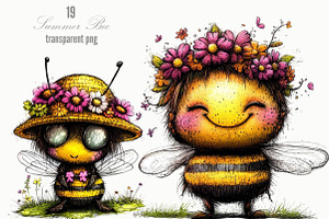 Funny Summer Bee Clipart, a Seasonal Illustration by Designking