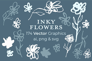 Hand Painted Inky Flowers - vector