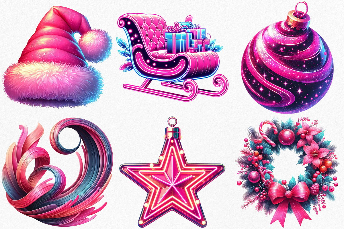 Chic Neon Pink Christmas Clipart, an Illustration by Canvas Craft (Photo 3 of 7)