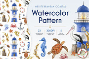 Mediterranean Coastal Summer Pattern, a Decorative Illustration by AnitaPol (Thumbnail 1 of 16)