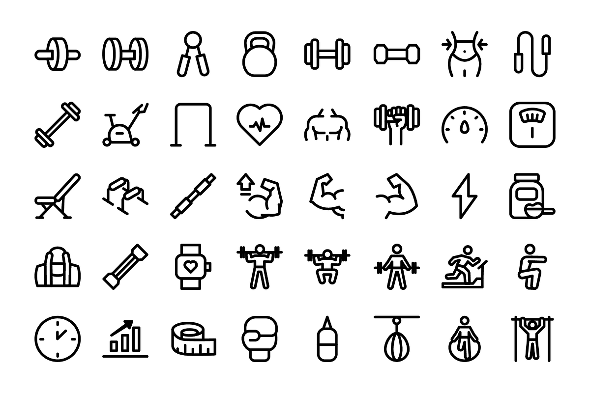 50 musculation fitness icons set, an Outline Icon by Icons Drop (Photo 2 of 2)