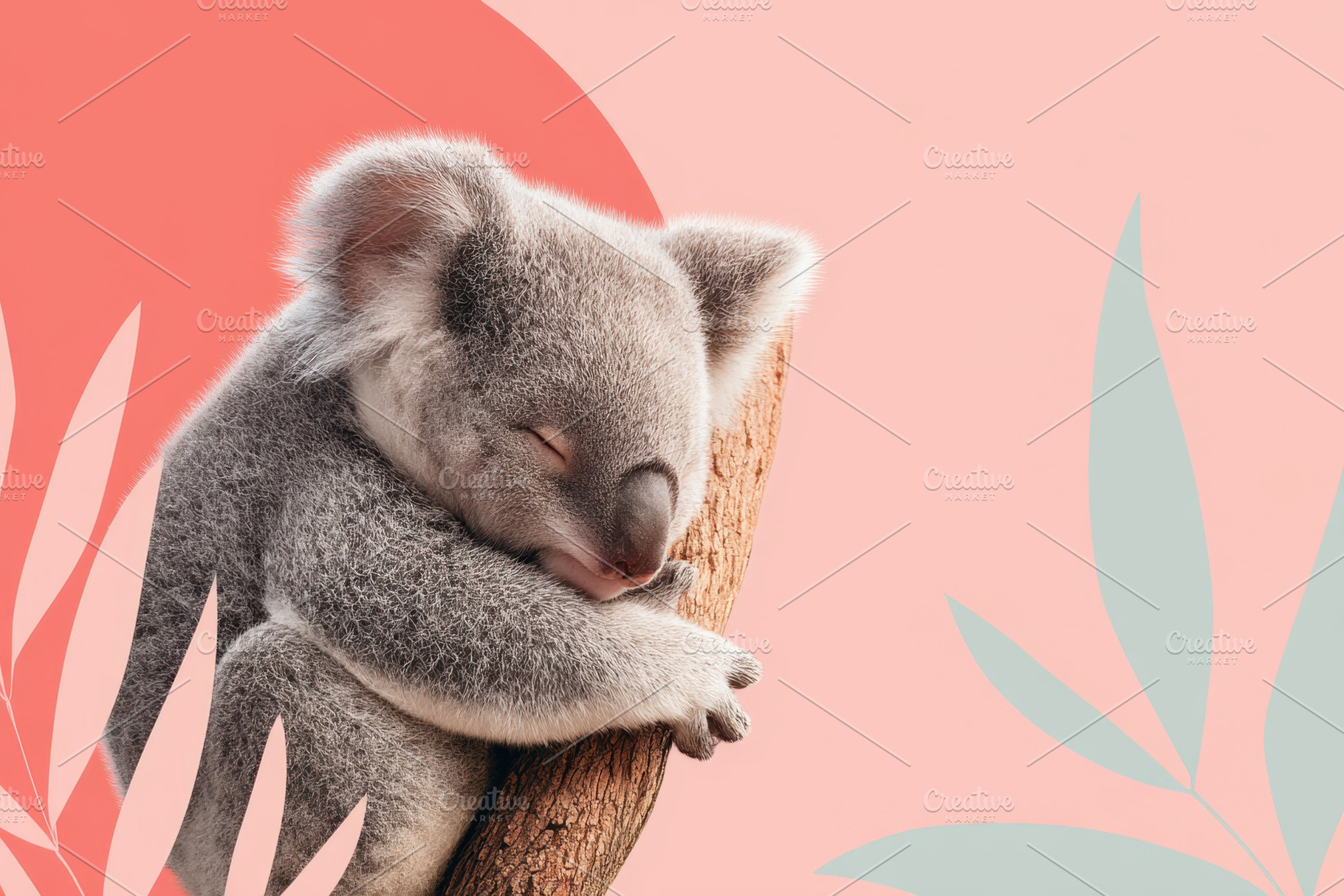 Cute Koala Sleeping on Tree Branch, an Animal Photo by AlyaAnd