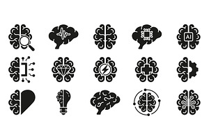 Human Brain Icons Set, an Education Illustration by Gentle Studio