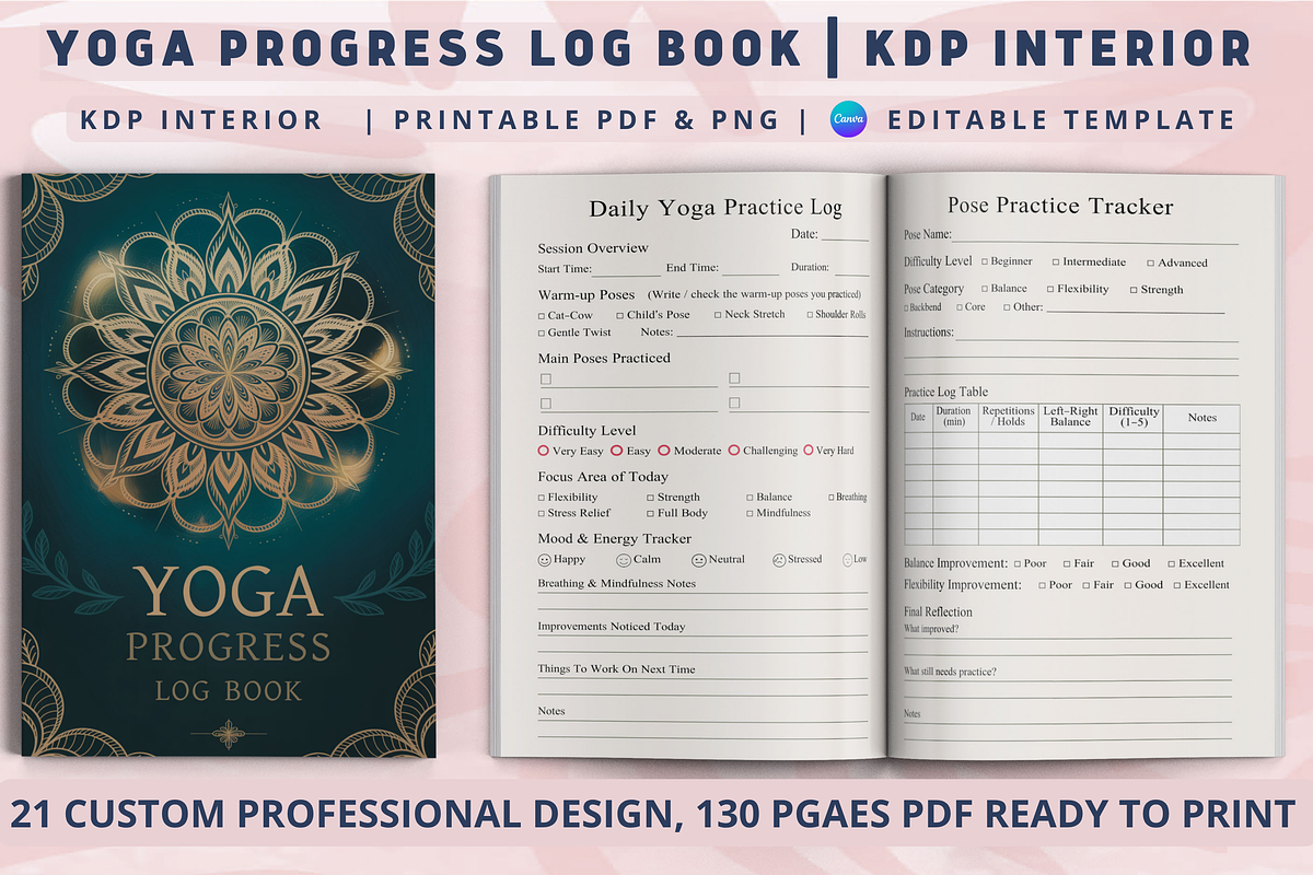 Yoga Progress Log Book, a Design Template by Book2bees (Photo 1 of 5)