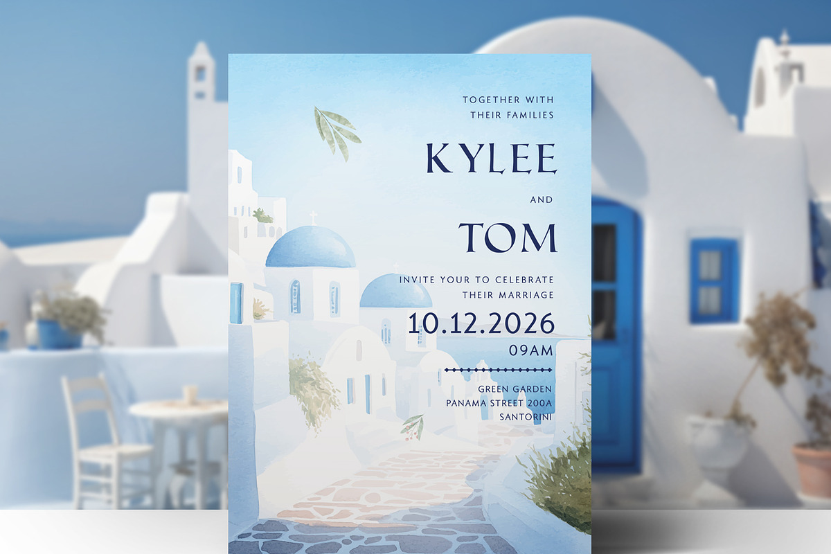 Santorini Wedding Invitation Set, a Print Template by Aarley Kaiven (Photo 2 of 4)