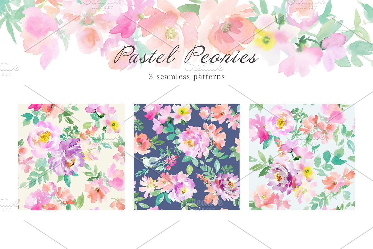 pastel peonies watercolor clipart, a Decorative Illustration by Sawango Designs (Photo 5 of 6)