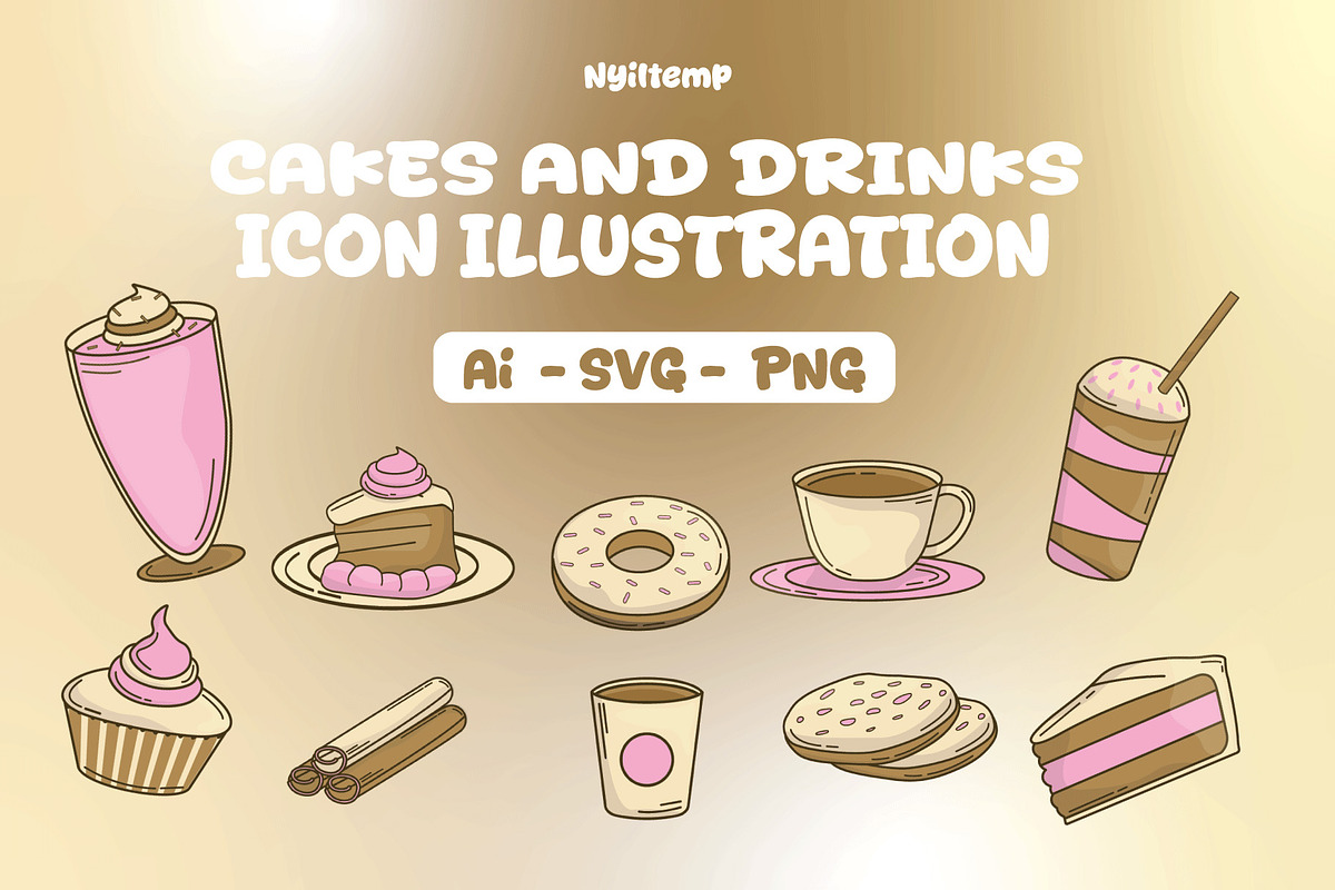 Cake and Drink Icon Illustration, a Solid Icon by nyilstudio