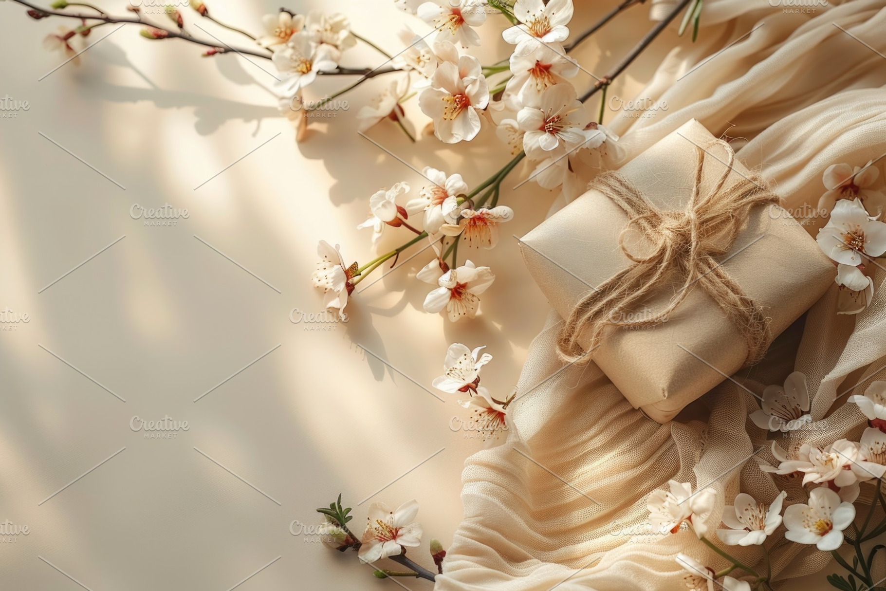 Elegant gift box with cherry blossoms on soft fabric background, a Holiday Photo by José Manuel Gelpi