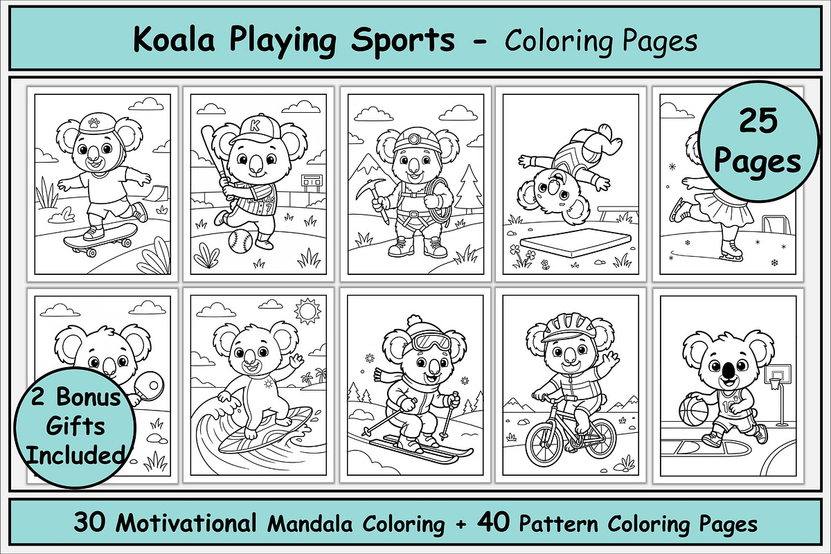 Koala Sports Coloring Pages, a Sport Illustration by Lamia Emad (Photo 1 of 5)