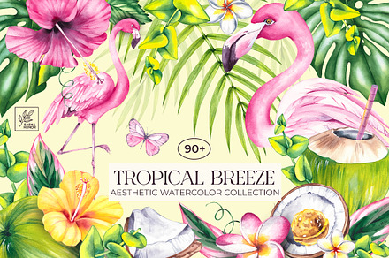 Tropical Breeze Clipart & Patterns, a Seasonal Illustration by SashaKondr