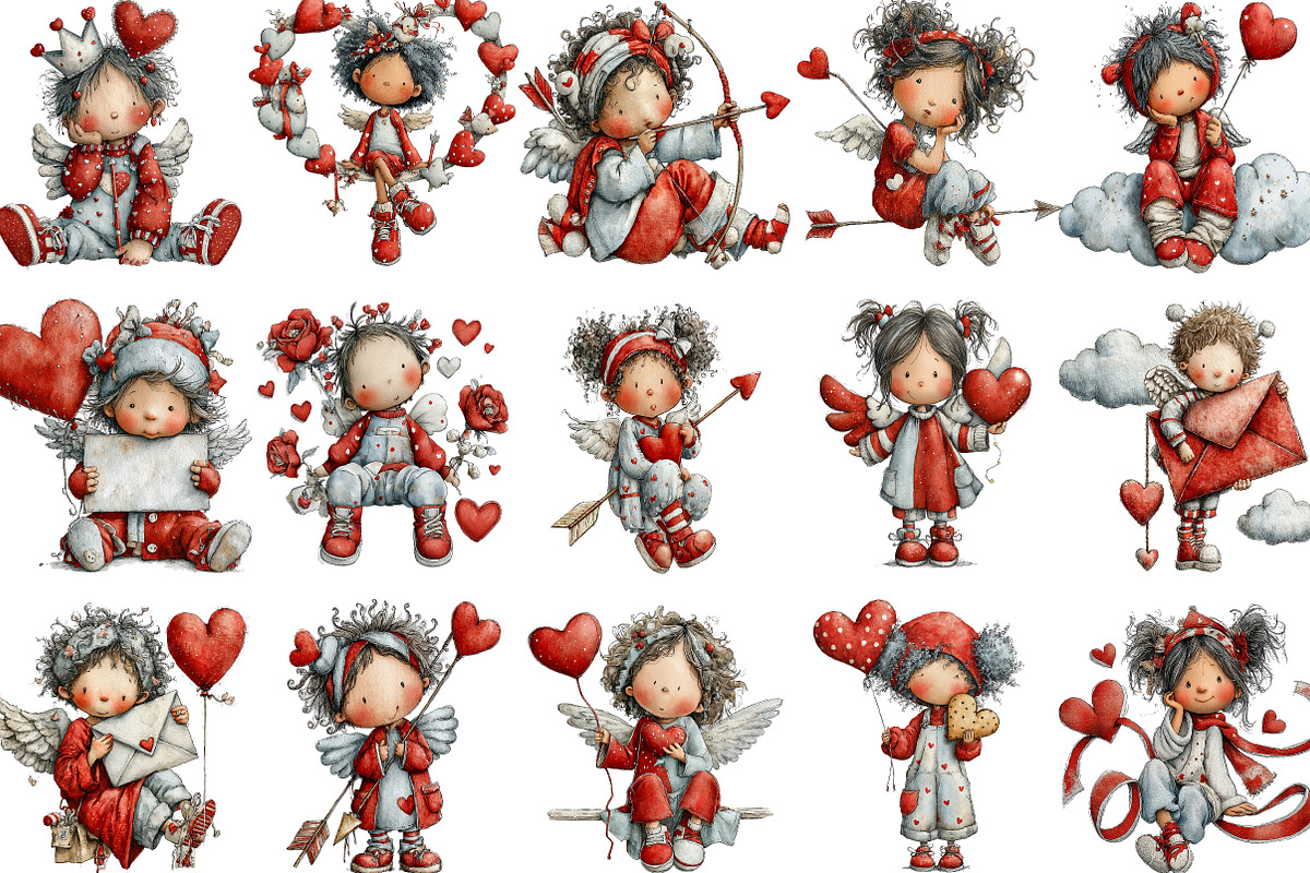 Whimsical Cupid Valentine Clipart, an Illustration by Designking (Photo 3 of 5)