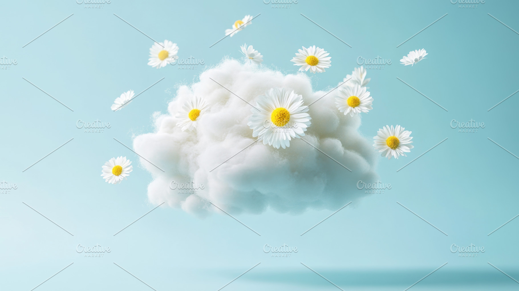Dreamy Floating Cloud with Flowers – Surreal Nature Concept, an Abstract Photo by Natalia Klenova's Shop