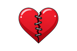 Broken red heart stitched together