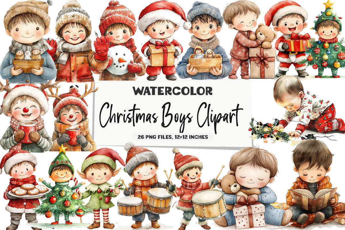Christmas Boys Clipart, an Illustration by DreamArtGraphic (Photo 1 of 6)