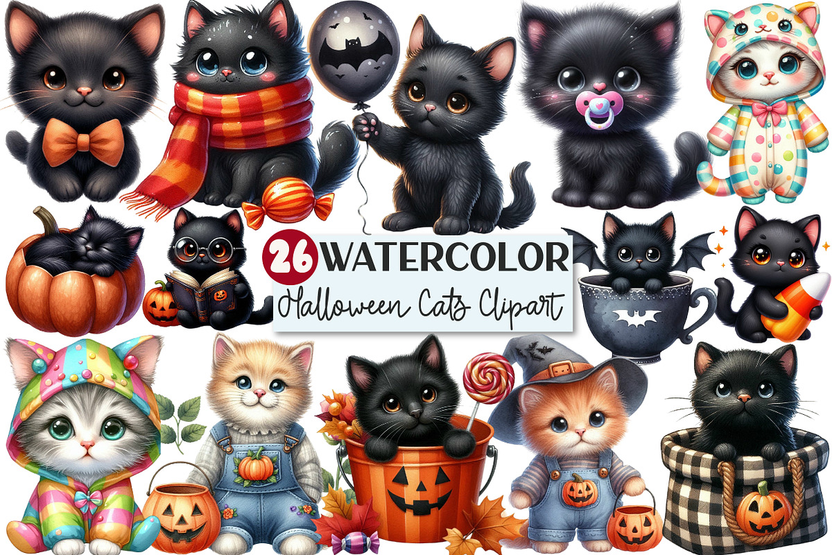 Nursery Halloween Black Cat Clipart, an Illustration by Rose Art (Photo 1 of 7)
