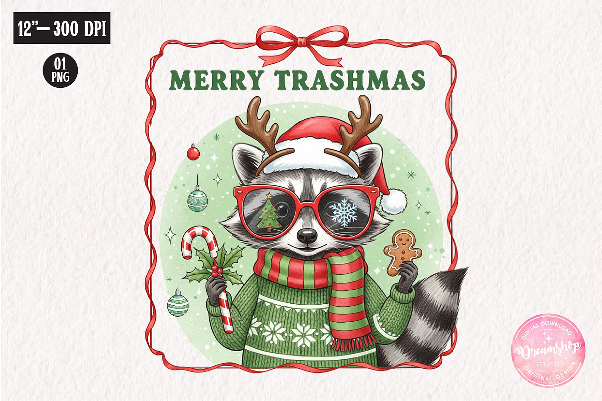 Merry Trashmas Raccoon Gift PNG, an Illustration by CreationArt (Photo 1 of 4)