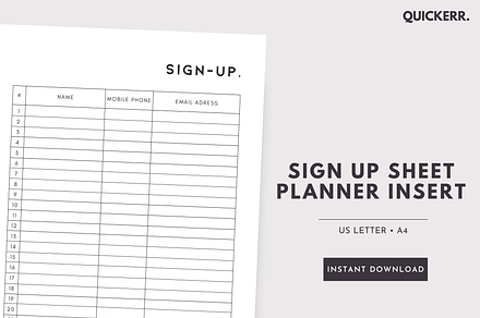 Sign Up Sheet - Printable Signup For