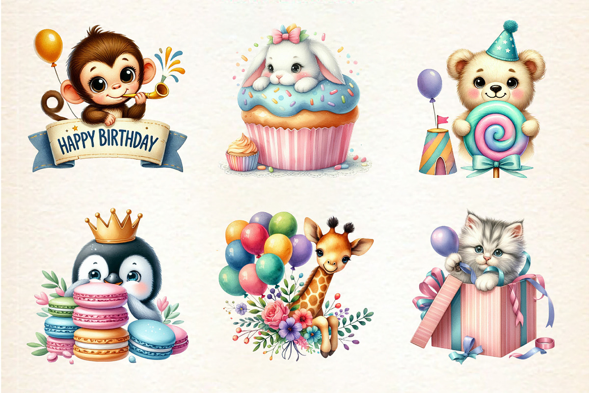 Peeking Birthday Animal Clipart Bund, an Illustration by DreamArtGraphic (Photo 2 of 4)