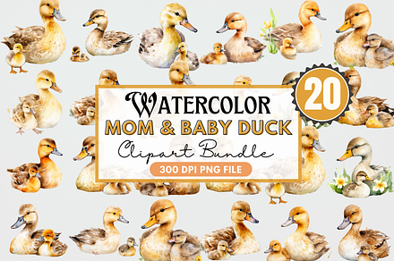 Mother and Baby Duck Watercolor Bund, an Object Graphic by Regulrcrative