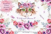 Watercolor Cats and Flowers, an Illustration by TanataDesign (Thumbnail 2 of 13)