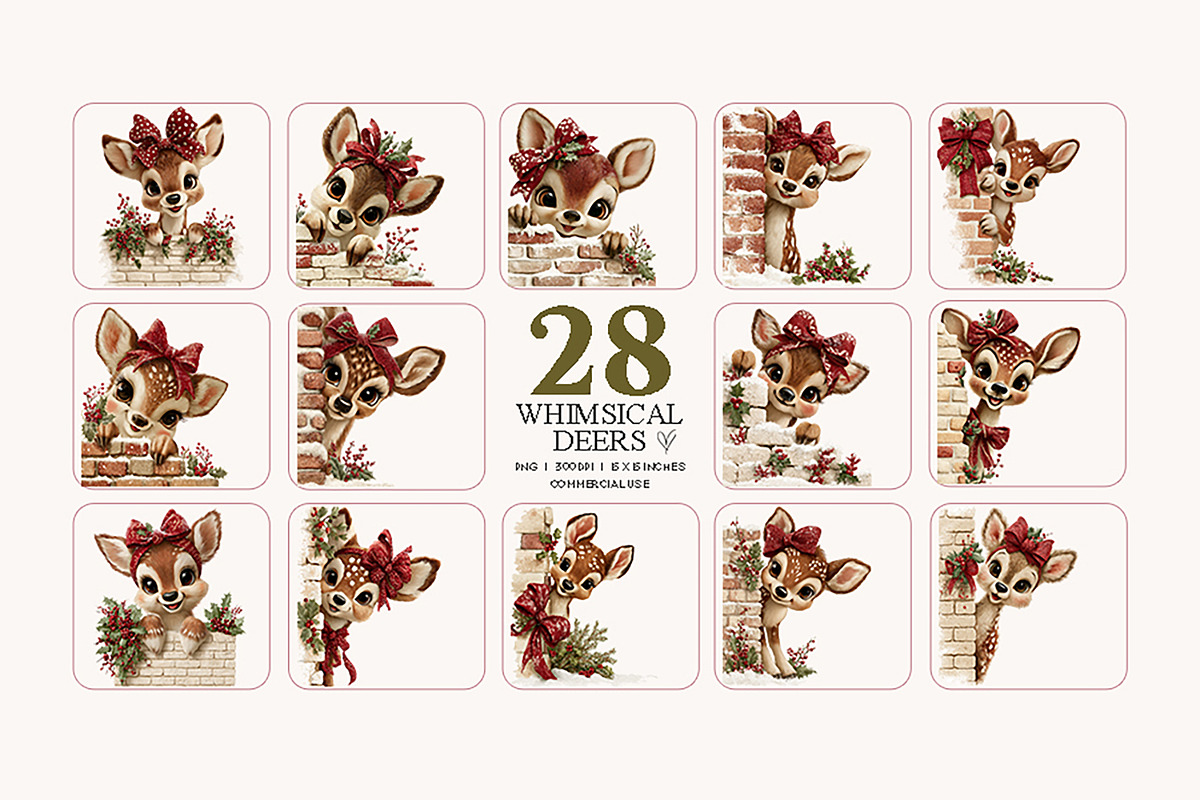 Whimsical Peeking Deer Clipart, a Seasonal Illustration by Bijou Bay (Photo 2 of 3)