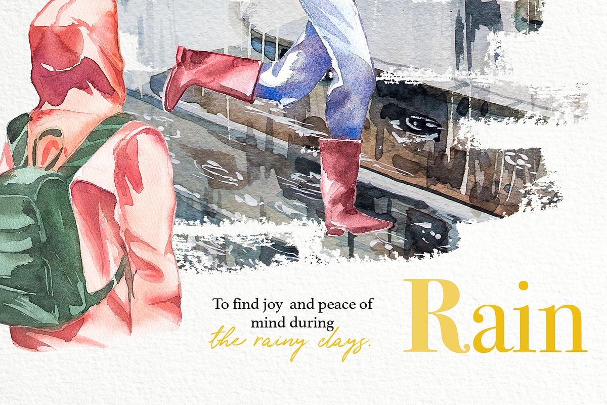 Watercolor Rain Clipart Set, a Seasonal Illustration by ArtCreationsDesign (Photo 6 of 12)