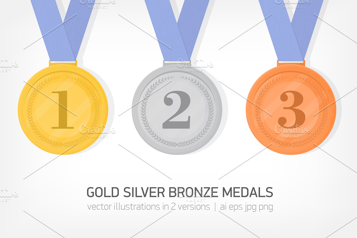 Gold, silver and bronze medals set, a Decorative Illustration by Good Studio (Photo 1 of 3)
