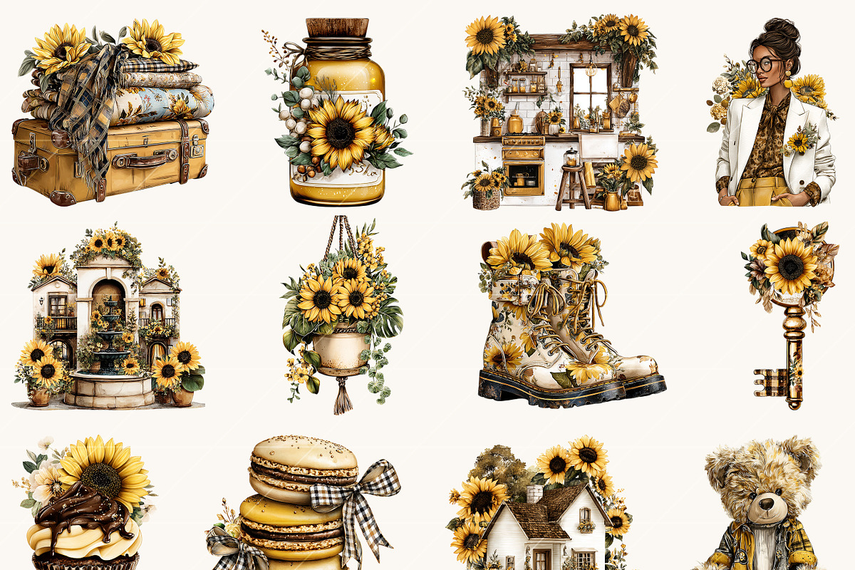 Watercolor Sunflower Clipart Bundle, a Person Illustration by BusyDaydesign (Photo 2 of 9)