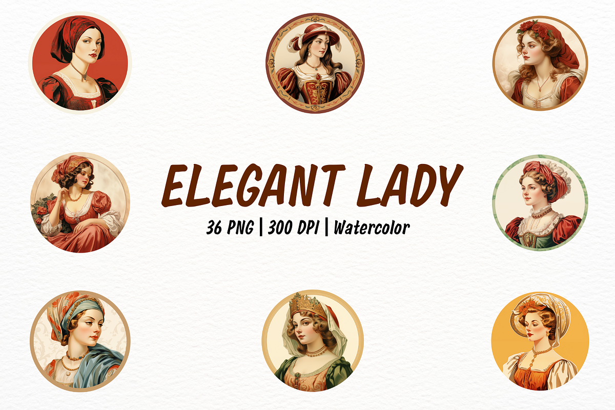 1940s Elegant Lady Round Clipart, a Person Illustration by New-School-Wave (Photo 1 of 5)