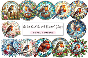 Robin Bird Round Stained Glass Clipa, an Illustration by DreamArtGraphic