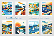 Coastal Town Illustration, a Decorative Illustration by Housui Patterns (Thumbnail 3 of 9)