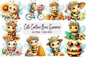 Cute Cartoon Bees Summer Clipart, an Illustration by DreamArtGraphic