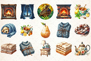 Watercolor Cozy Evening Clipart, an Illustration by Rose Art (Thumbnail 2 of 7)