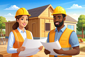Team at a small residential construction site, a Person Illustration by DanFLCreativo