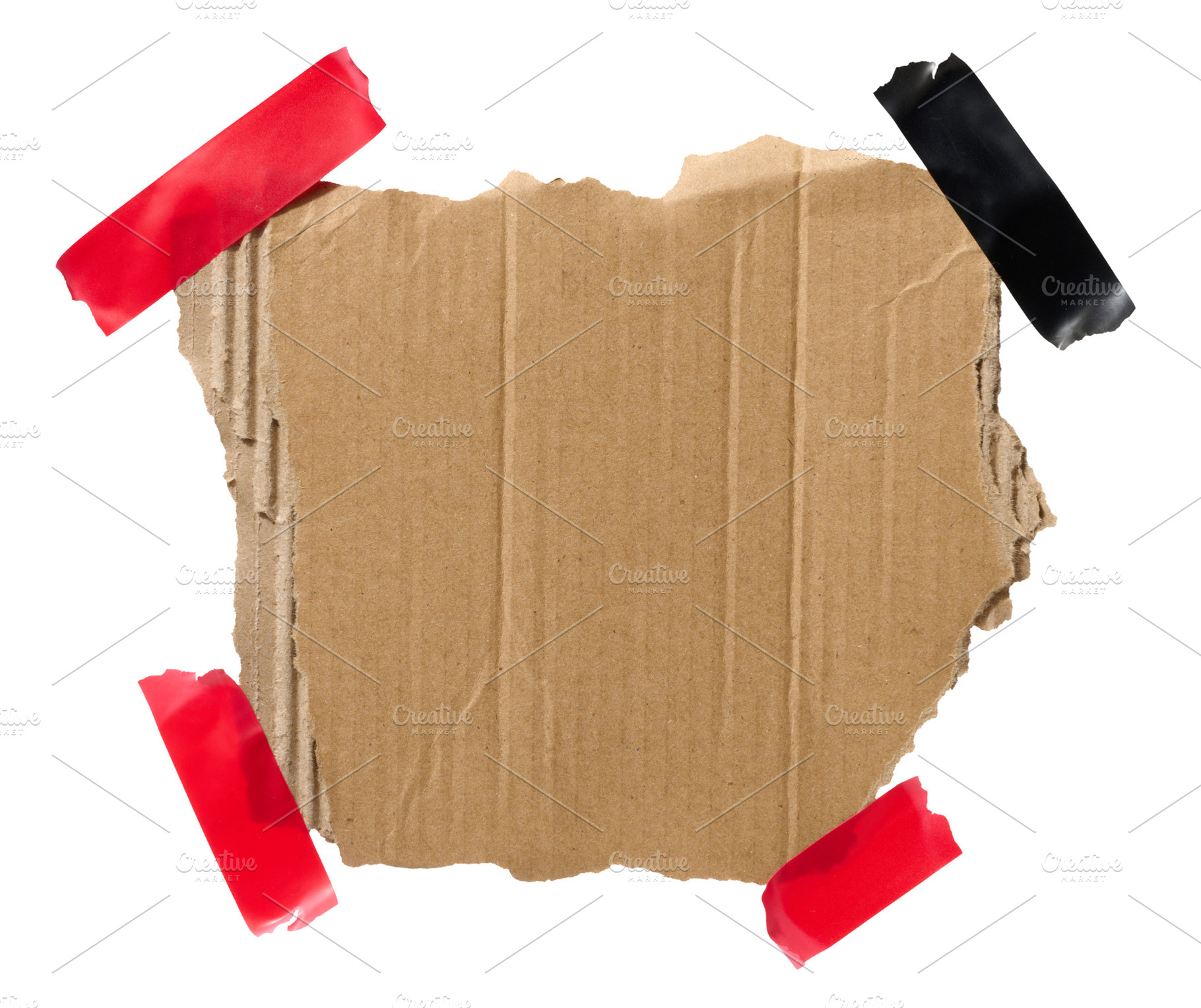 Torn piece of brown corrugated cardboard attached to red piece o, a Background Photo by ndanko
