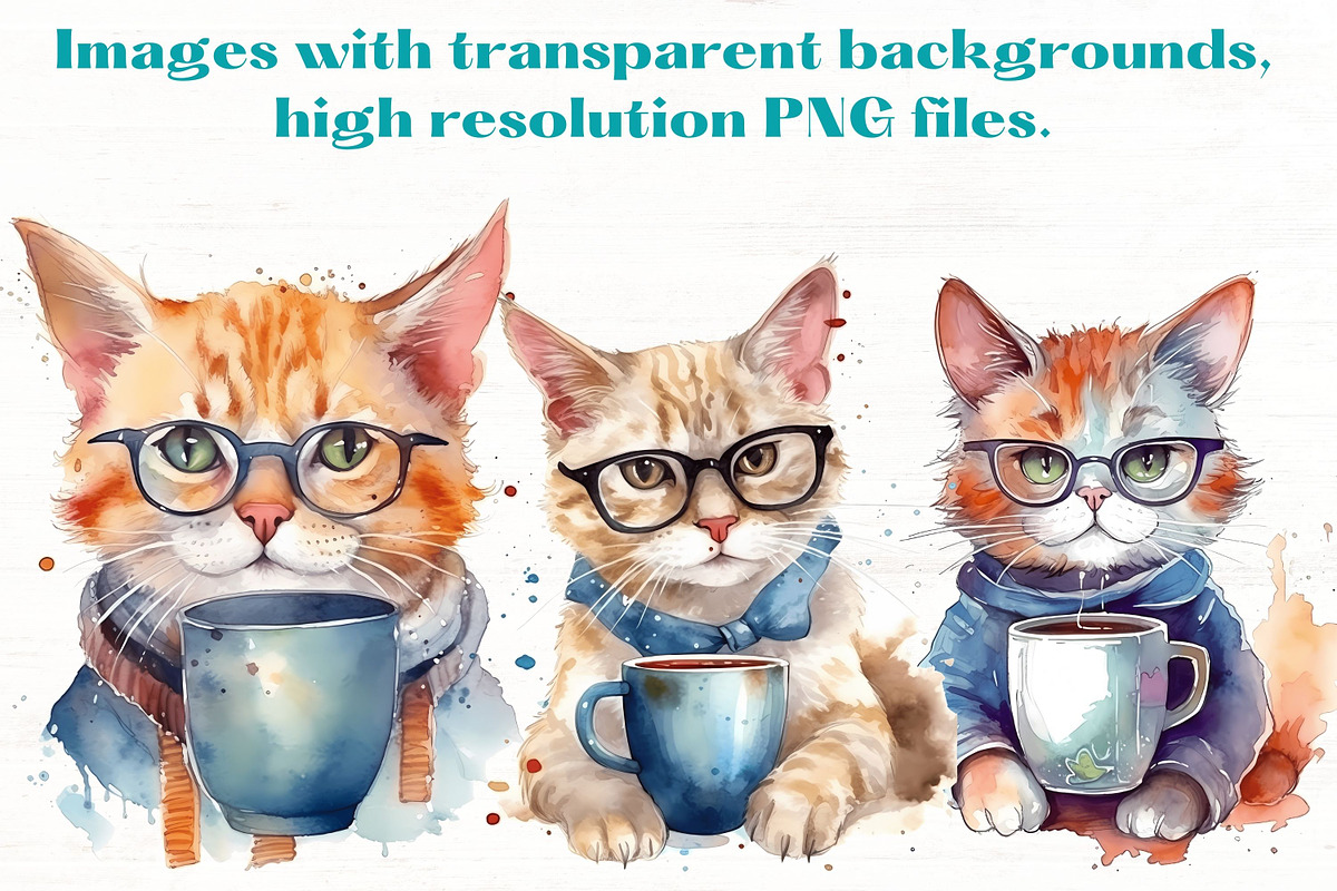 Cats with Coffee clipart x11, an Animal Illustration by Mermaids Cove (Photo 3 of 9)