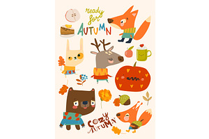 Cartoon Set with funny Animals and, an Animal Illustration by Maria Starus
