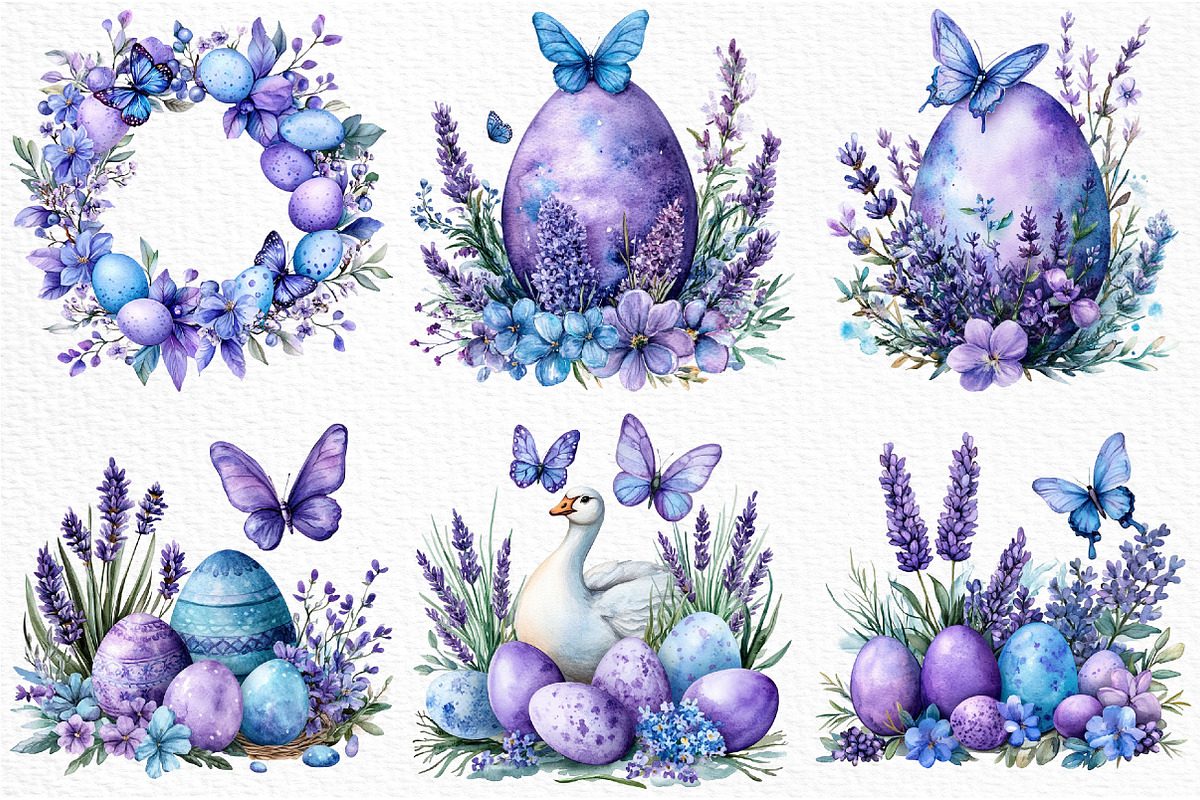 Watercolor Purple Easter Clipart, an Illustration by Craft Nest (Photo 6 of 9)