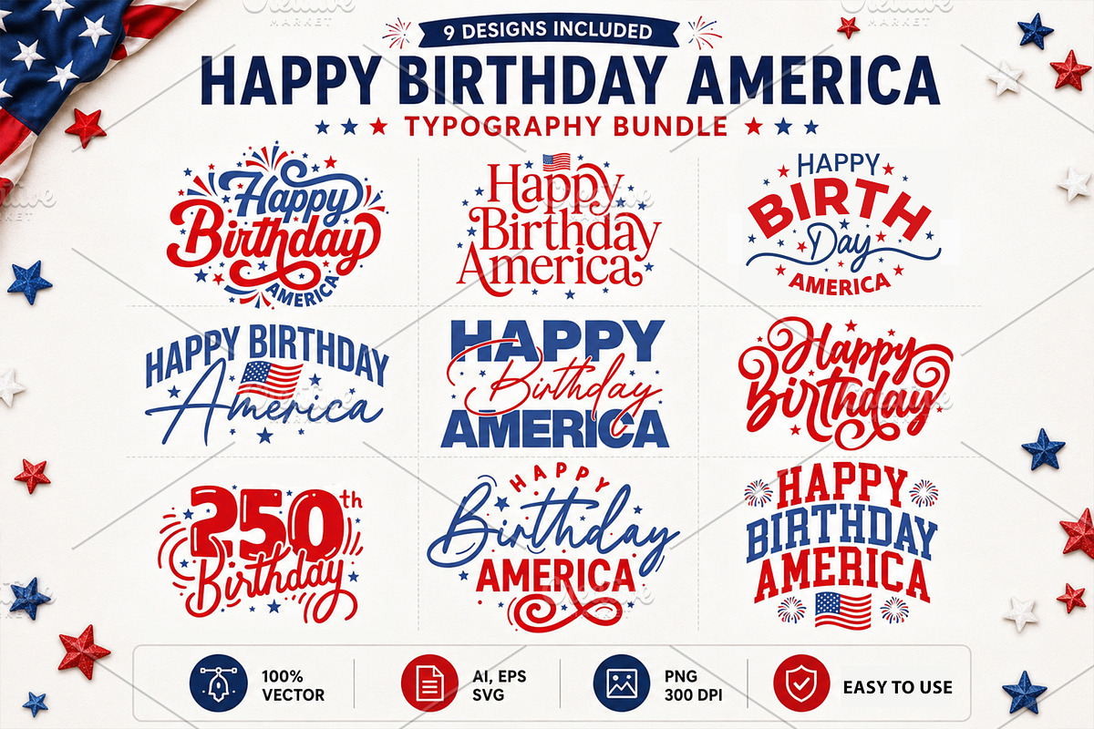Happy Birthday America SVG Bundle, a Wallpaper Graphic by ashek (Photo 2 of 5)
