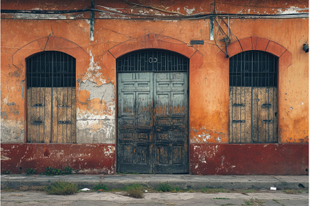 Vintage rustic doors on weathered, an Architecture Photo by Ylivdesign