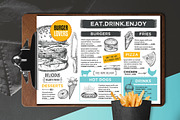 FREE! Trifold + Menu Template Burger, a Brochure Template by BarcelonaShop (Thumbnail 1 of 3)
