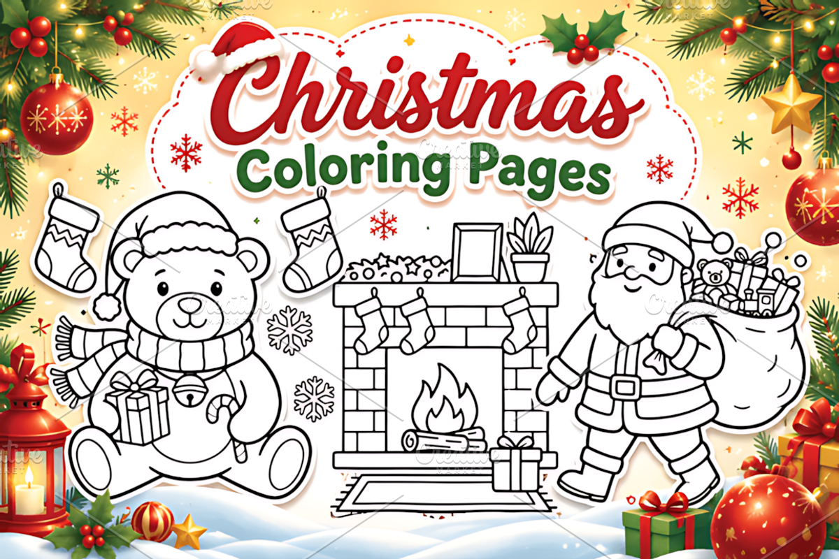 Christmas Coloring Pages, a Seasonal Illustration by Design Station (Photo 1 of 3)