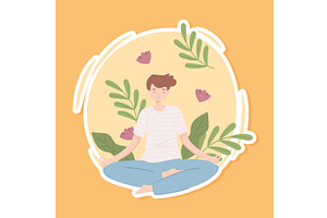 young man making yoga, a Person Illustration by studiogstock