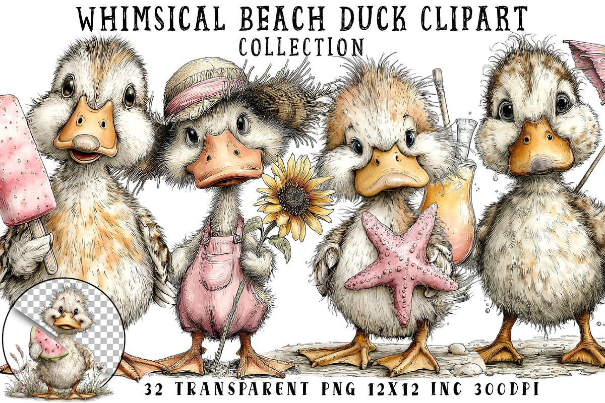 Whimsical Beach Duck Clipart, an Illustration by OK Design (Photo 1 of 6)