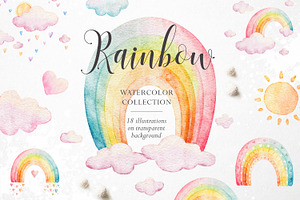 Watercolor Rainbows & Clouds PNG