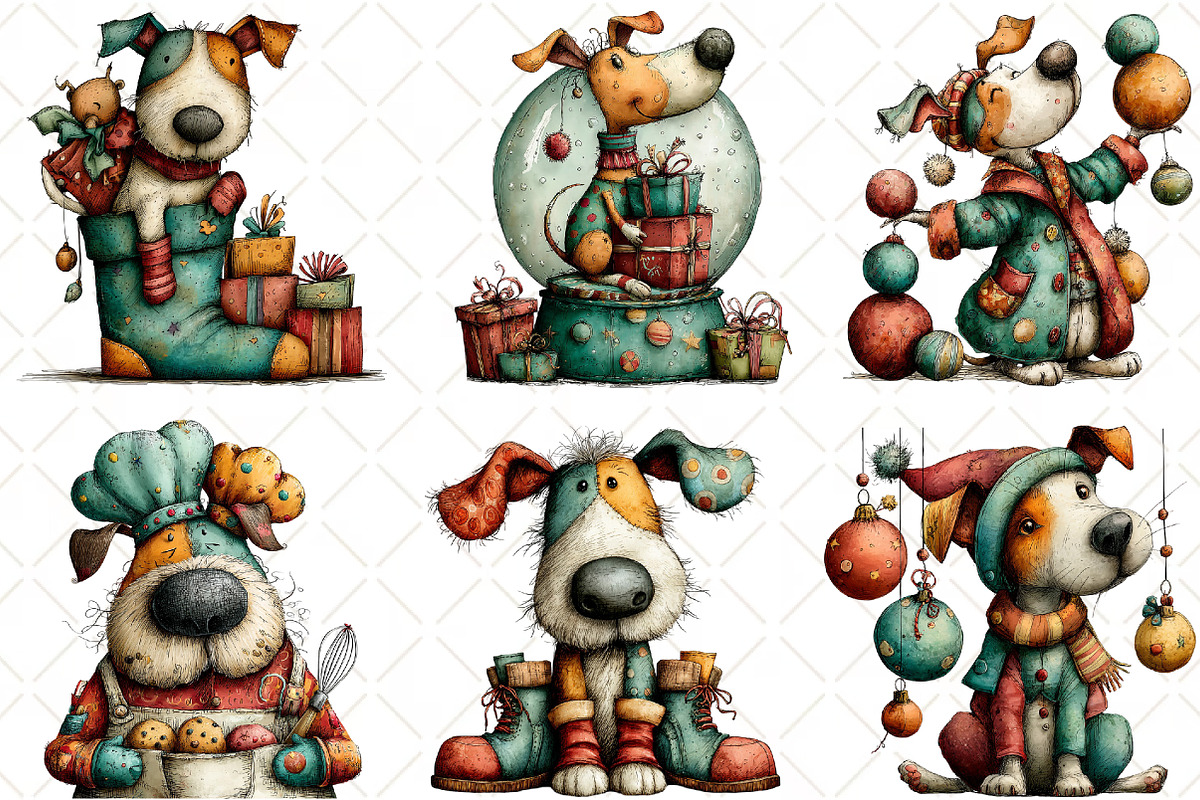 Whimsical Christmas Dog Clipart, an Illustration by Black Bird Studio (Photo 4 of 6)