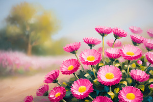 Pink Daisy Oil Painting printable