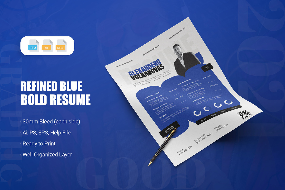 Refined Blue Bold - Resume, a Resume Template by AQR Studio