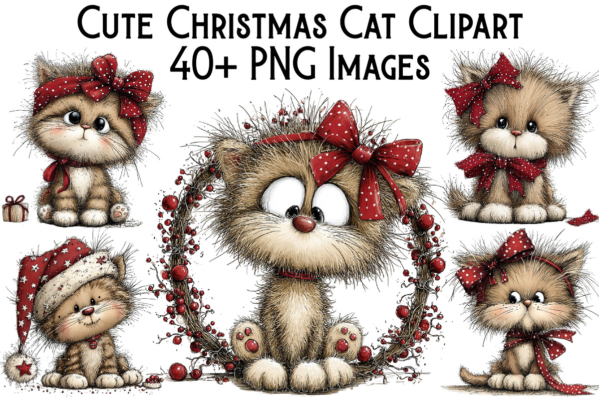 Cute Christmas Cat Clipart Bundle, an Illustration by Pixels.Craft (Photo 1 of 6)