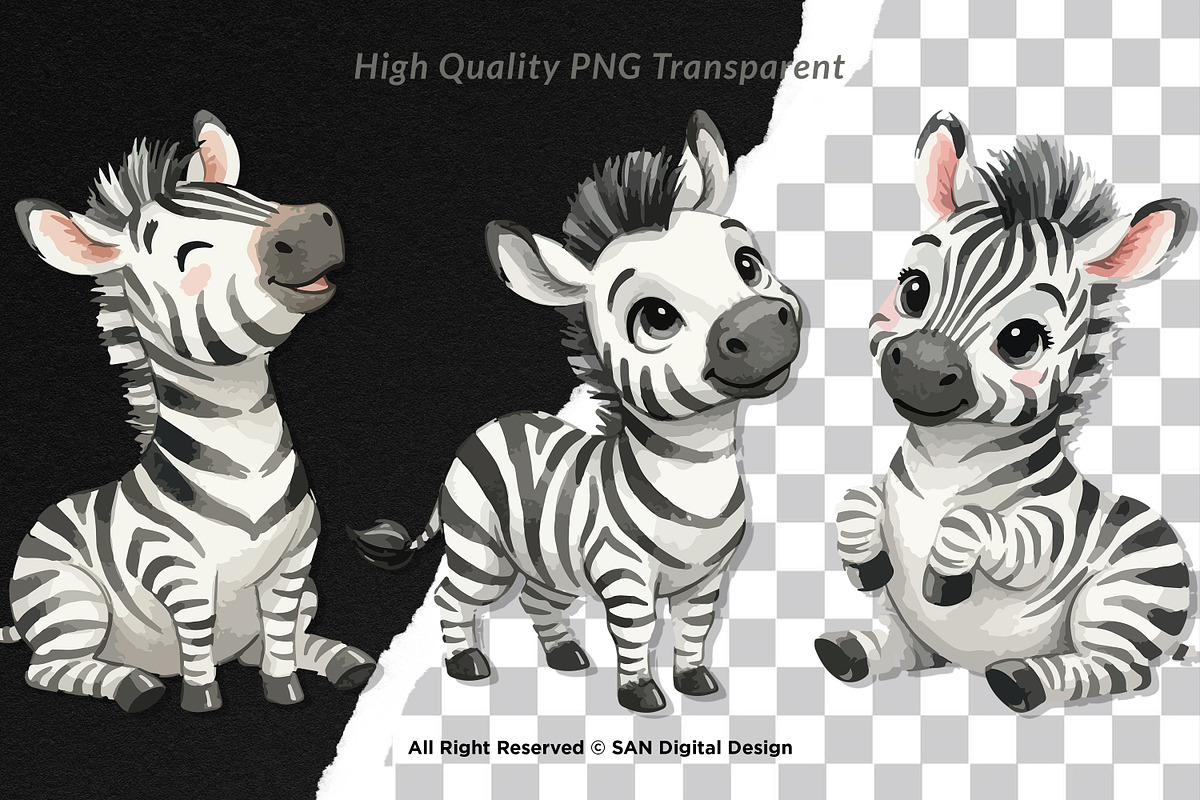 15 Bundle Watercolor Cute Zebra Wild, an Animal Illustration by Morspective (Photo 2 of 8)